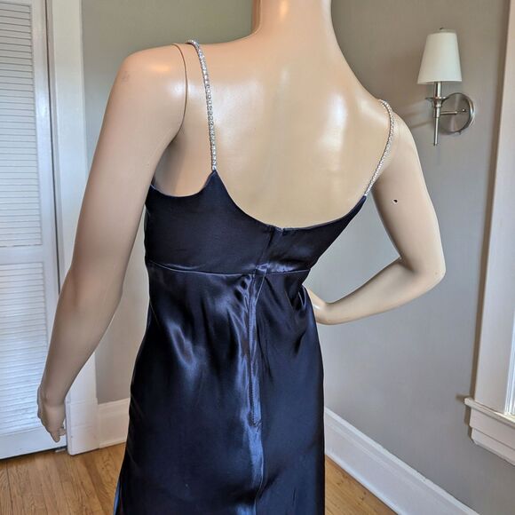 Vintage Slip Dress 90s Jessica McClintock Silky Blue Gown Rhinestone Prom 3/4 - Picture 9 of 11